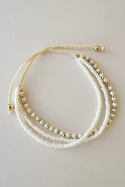 Humble + Heart Triple Bead White Gold White Bracelet
