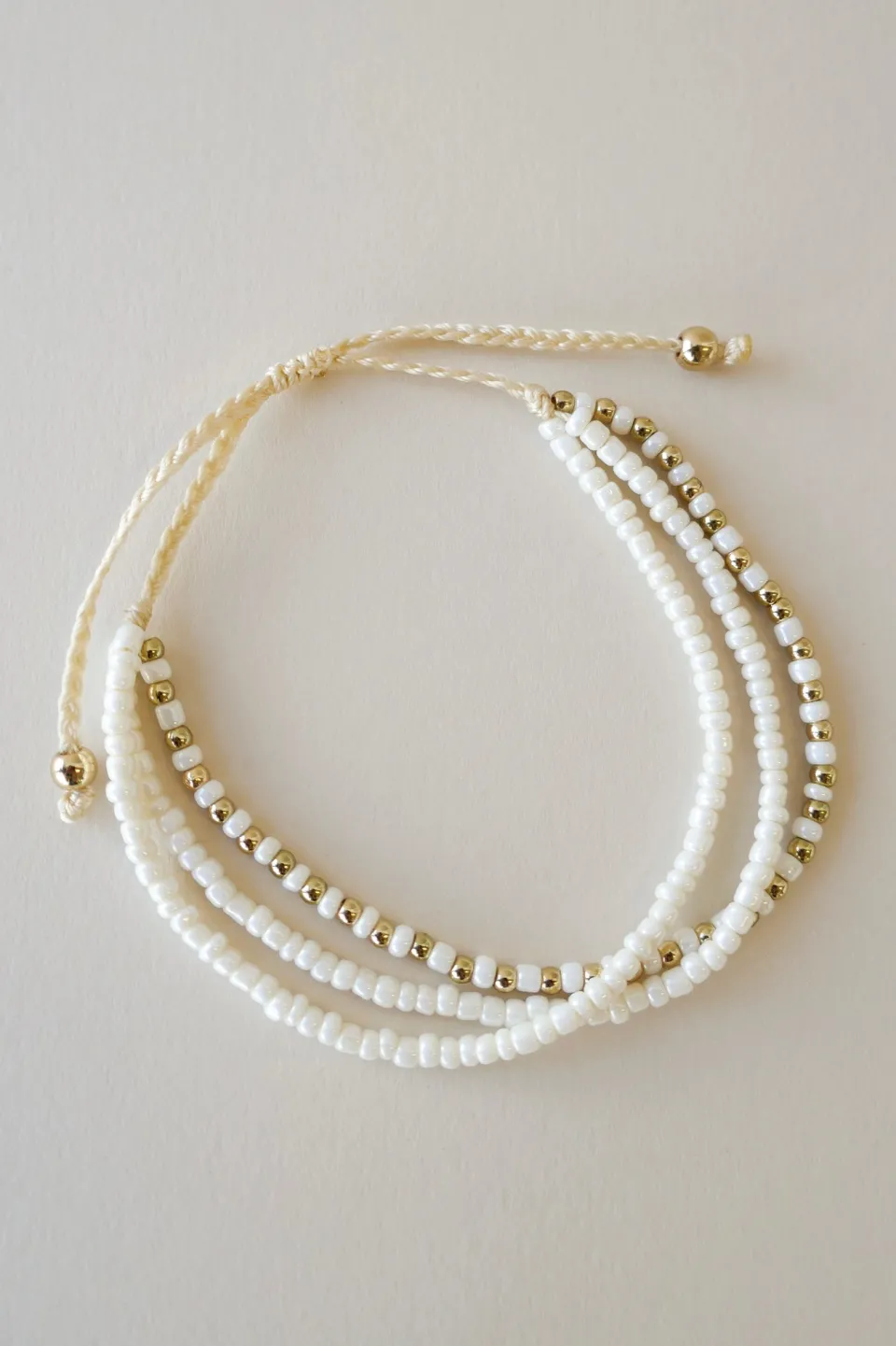 Humble + Heart Triple Bead White Gold White Bracelet