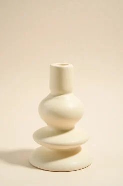 Flo's Home Triple Stacked Matt Ivory 16cm Taper Candle Holder