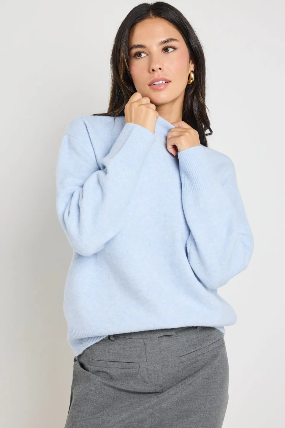 Stories be Told True Ice Blue Crewneck Knit Jumper