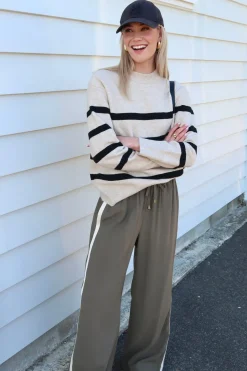 Stories be Told True Oat Black Stripe Crew Knit Jumper