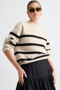 Stories be Told True Oat Black Stripe Crew Knit Jumper