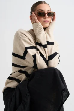 Stories be Told True Oat Black Stripe Crew Knit Jumper
