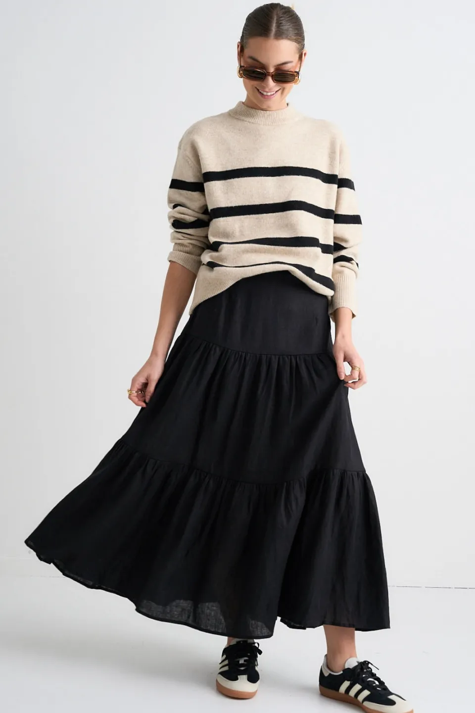 Stories be Told True Oat Black Stripe Crew Knit Jumper