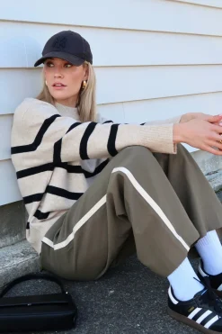 Stories be Told True Oat Black Stripe Crew Knit Jumper