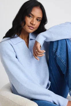 Among the Brave Truth Ice Blue Collar Chunky Knit Jumper