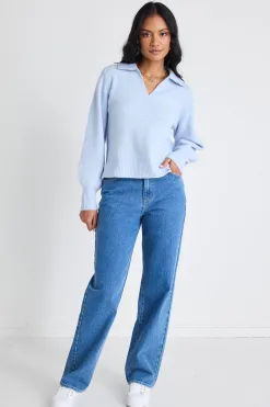 Among the Brave Truth Ice Blue Collar Chunky Knit Jumper