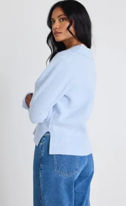 Among the Brave Truth Ice Blue Collar Chunky Knit Jumper