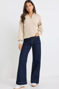 Among the Brave Truth Oat Collar Chunky Knit Jumper