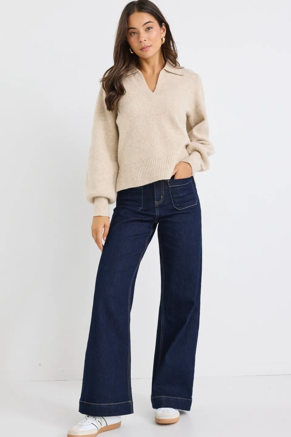 Among the Brave Truth Oat Collar Chunky Knit Jumper
