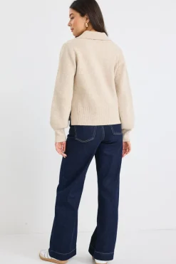 Among the Brave Truth Oat Collar Chunky Knit Jumper