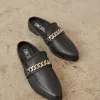Solsana Tuesday Silver Chain Black Leather Slide