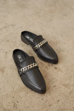 Solsana Tuesday Silver Chain Black Leather Slide