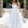 Ivy + Jack Universe Blue Floral Tie Back Tiered Strappy Maxi Dress
