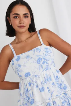 Ivy + Jack Universe Blue Floral Tie Back Tiered Strappy Maxi Dress