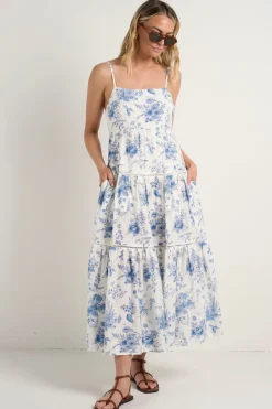 Ivy + Jack Universe Porcelain Print Tie Back Strappy Maxi Dress