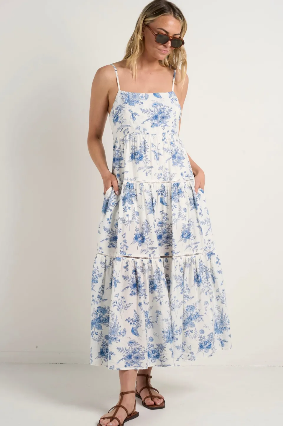 Ivy + Jack Universe Porcelain Print Tie Back Strappy Maxi Dress