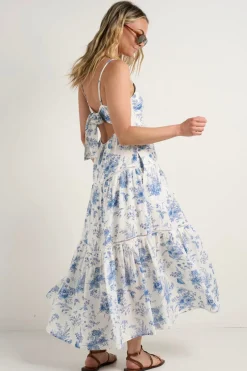 Ivy + Jack Universe Porcelain Print Tie Back Strappy Maxi Dress