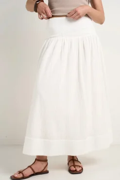 Among the Brave Unwind Ivory Shirred Back Tiered Maxi Skirt