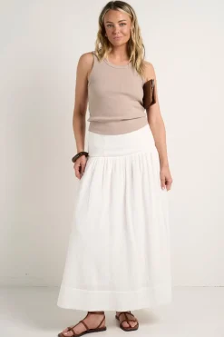 Among the Brave Unwind Ivory Shirred Back Tiered Maxi Skirt