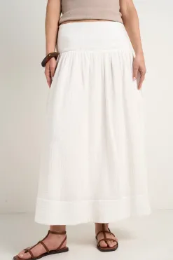 Among the Brave Unwind Ivory Shirred Back Tiered Maxi Skirt