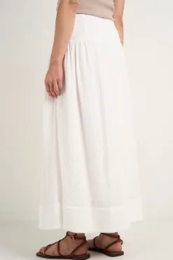 Among the Brave Unwind Ivory Shirred Back Tiered Maxi Skirt