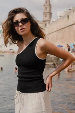Stories be Told Urban Black One Shoulder Knit Top