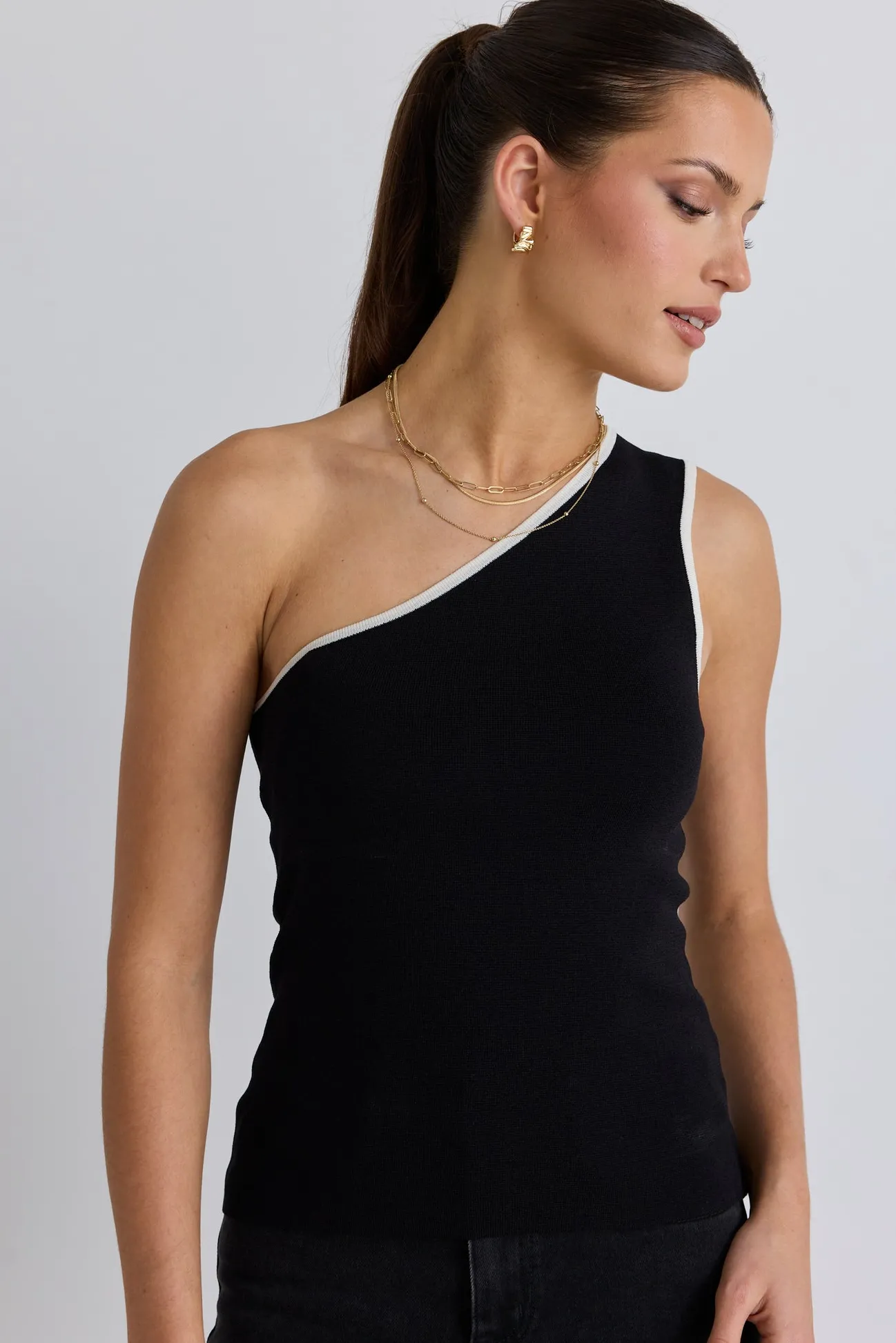 Stories be Told Urban Black One Shoulder Knit Top