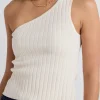 Stories be Told Urban Cream One Shoulder Rib Knit Top