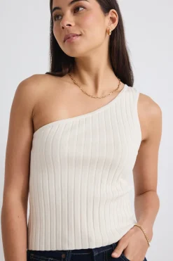 Stories be Told Urban Cream One Shoulder Rib Knit Top