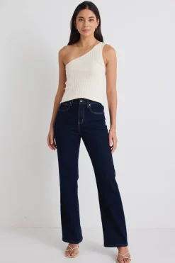 Stories be Told Urban Cream One Shoulder Rib Knit Top