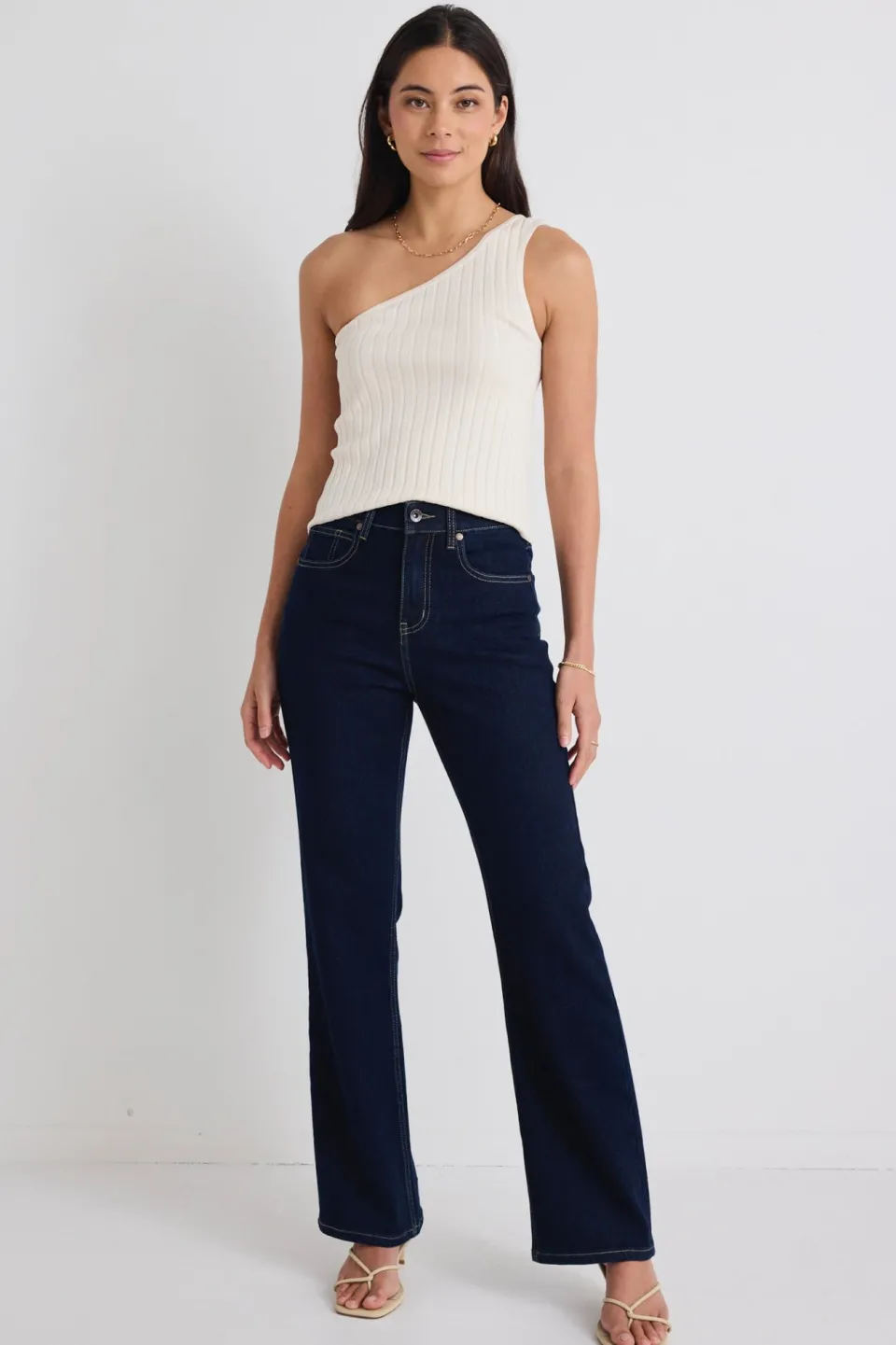 Stories be Told Urban Cream One Shoulder Rib Knit Top