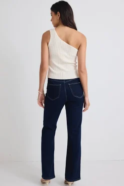 Stories be Told Urban Cream One Shoulder Rib Knit Top