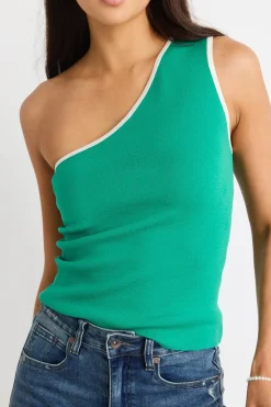 Stories be Told Urban Green One Shoulder Knit Top