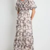 Among the Brave Vacancy Chocolate Floral Puff Sleeve Shirred Maxi Dress