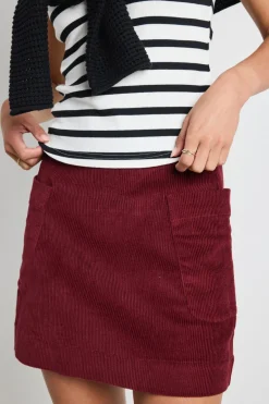 Among the Brave Valid Burgundy Cord Mini Skirt