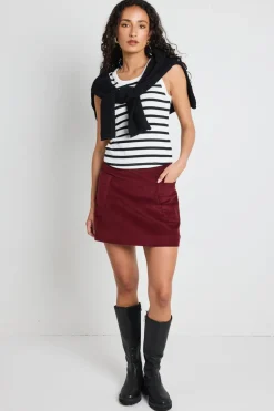 Among the Brave Valid Burgundy Cord Mini Skirt