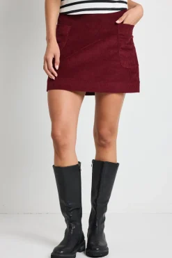 Among the Brave Valid Burgundy Cord Mini Skirt