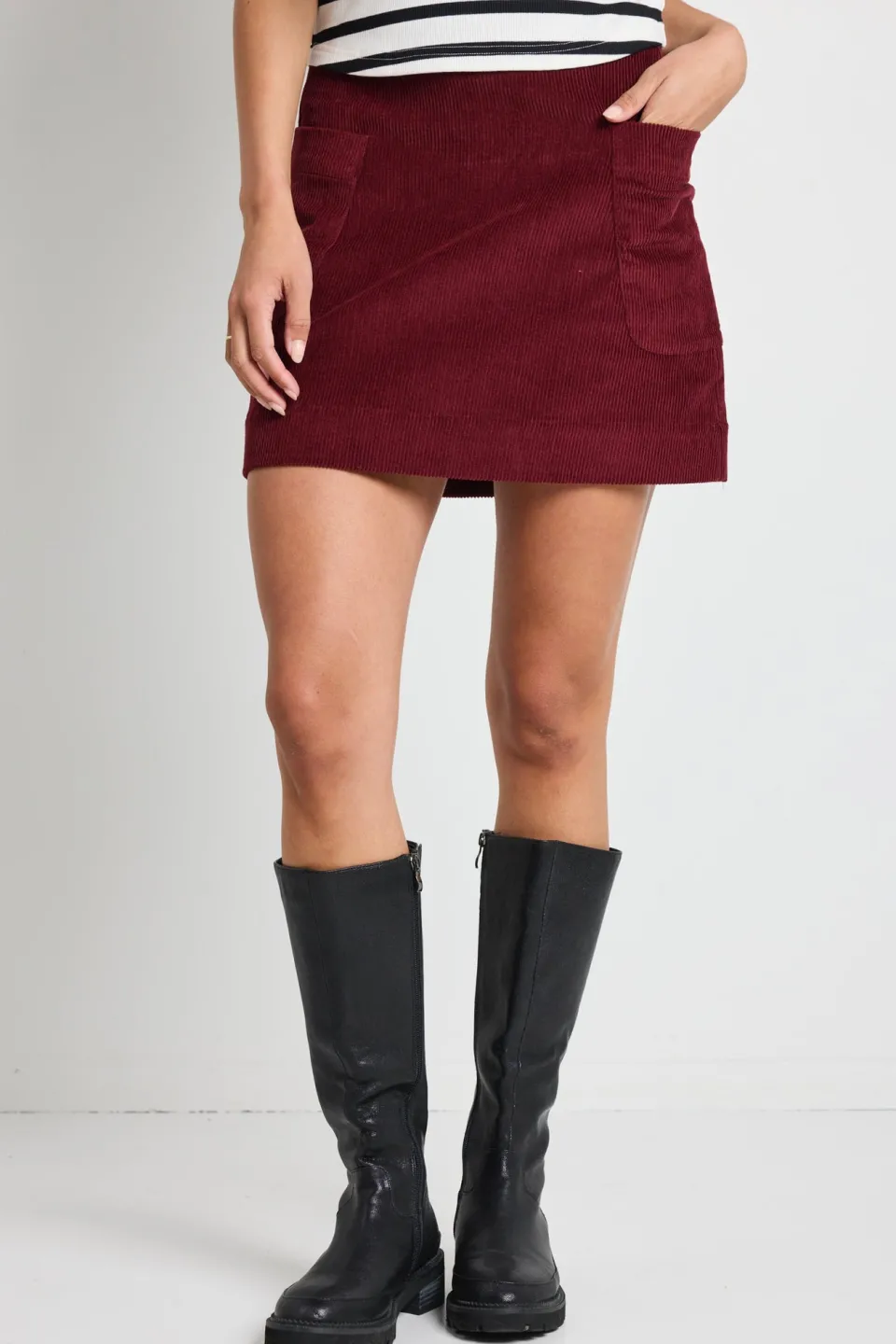 Among the Brave Valid Burgundy Cord Mini Skirt