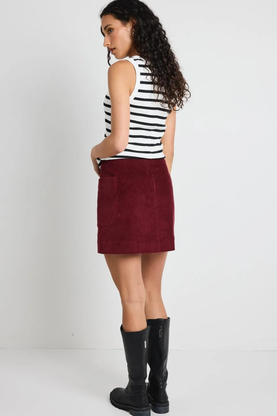 Among the Brave Valid Burgundy Cord Mini Skirt