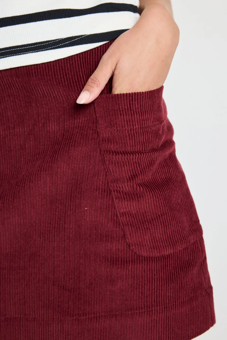 Among the Brave Valid Burgundy Cord Mini Skirt