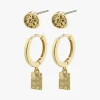 Pilgrim Valkyria Gold Plated Drop Pendant Hoop and Stud EOL Earrings Set