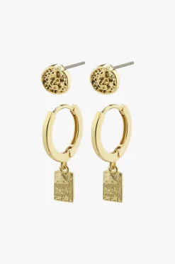 Pilgrim Valkyria Gold Plated Drop Pendant Hoop and Stud EOL Earrings Set