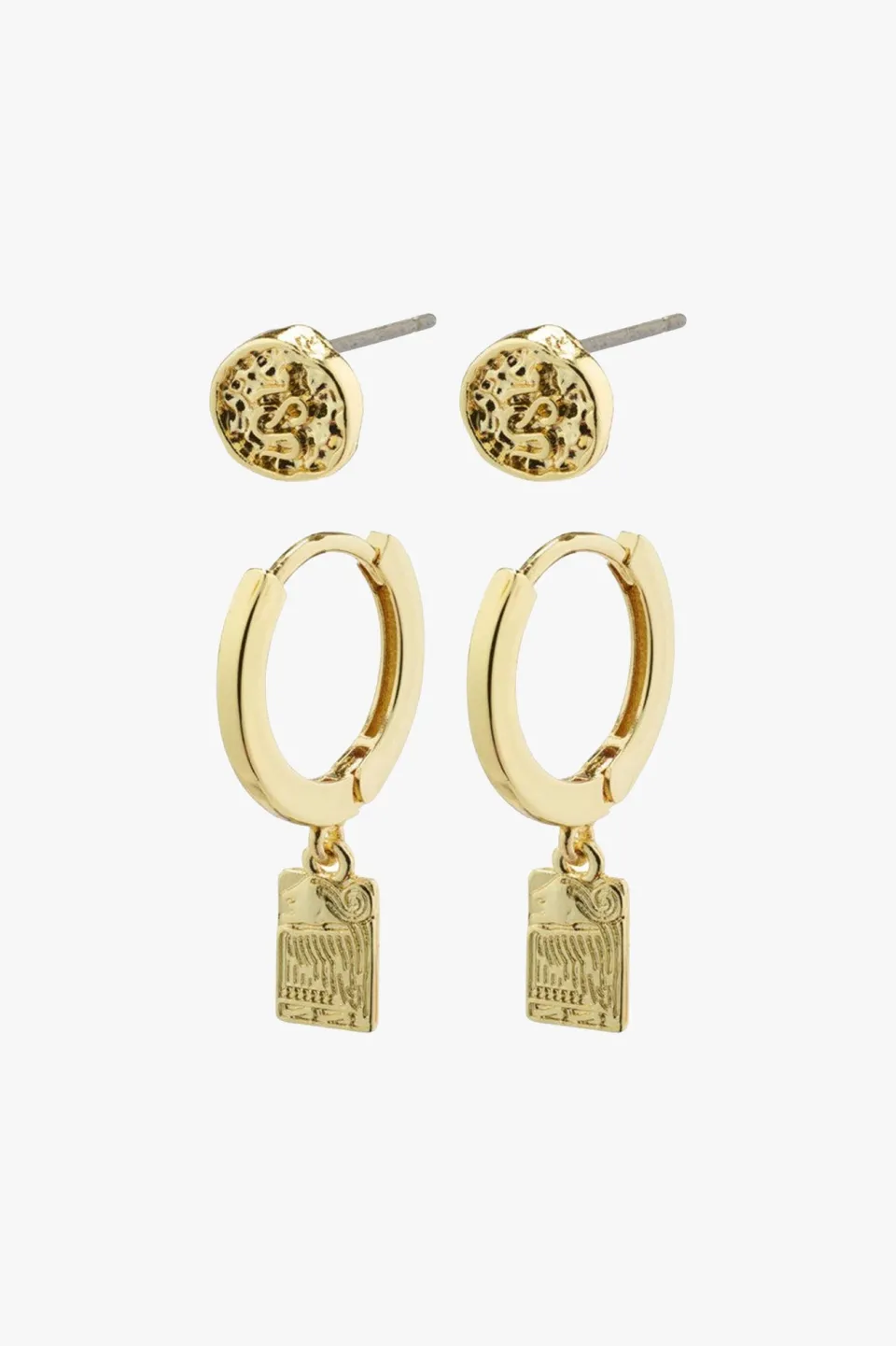 Pilgrim Valkyria Gold Plated Drop Pendant Hoop and Stud EOL Earrings Set