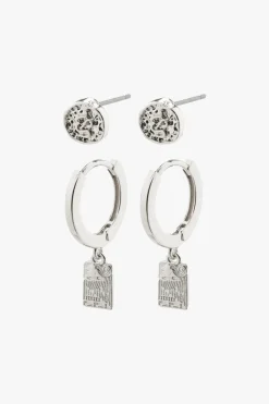Pilgrim Valkyria Silver Plated Drop Pendant Hoop and Stud Earrings EOL Set