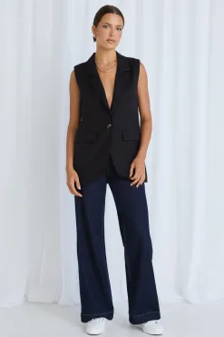 Stories be Told Vancouver Black Linen Longline Vest