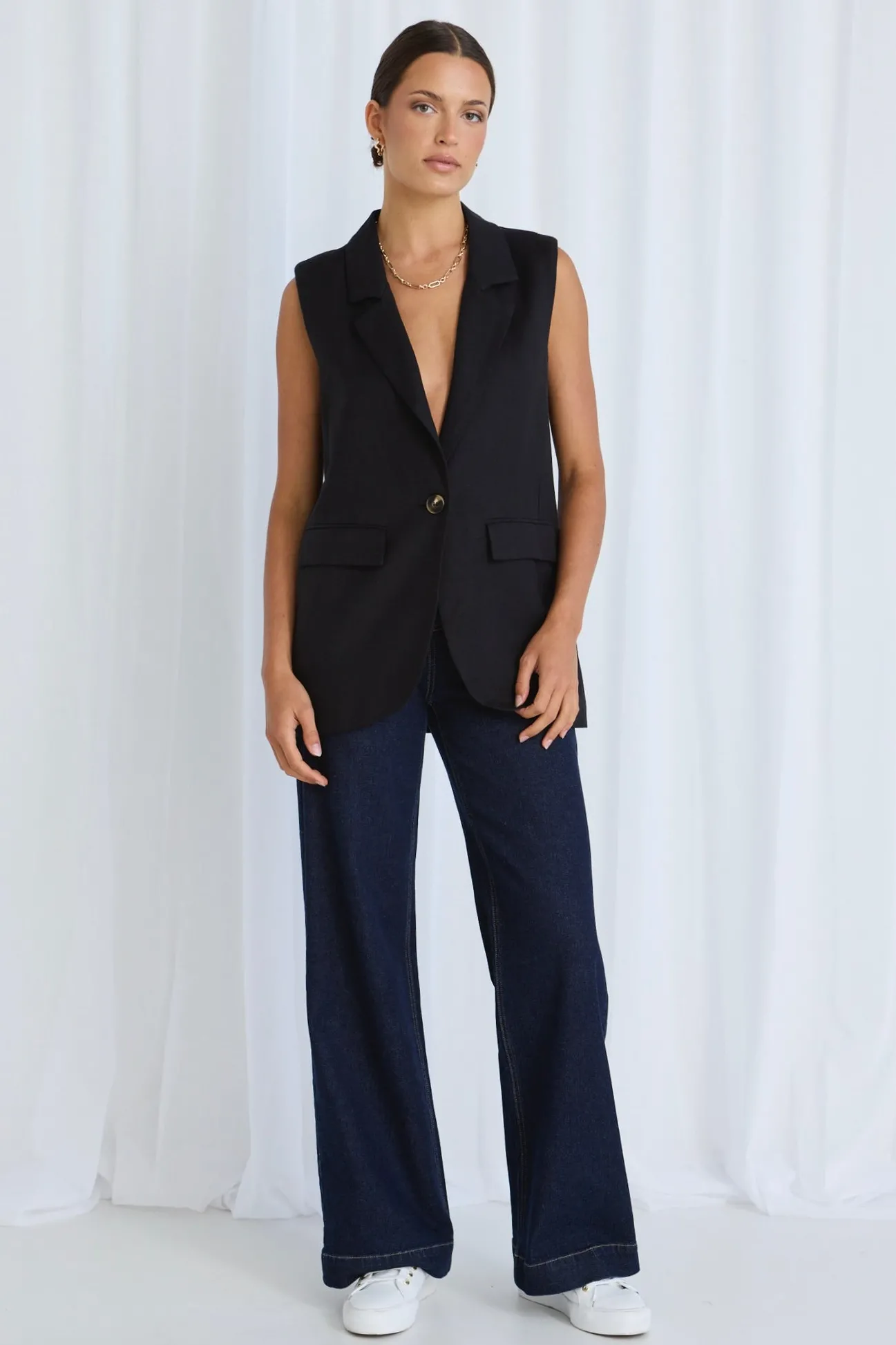 Stories be Told Vancouver Black Linen Longline Vest