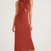 Mink Pink Vanessa Rust Ruched Midi Dress
