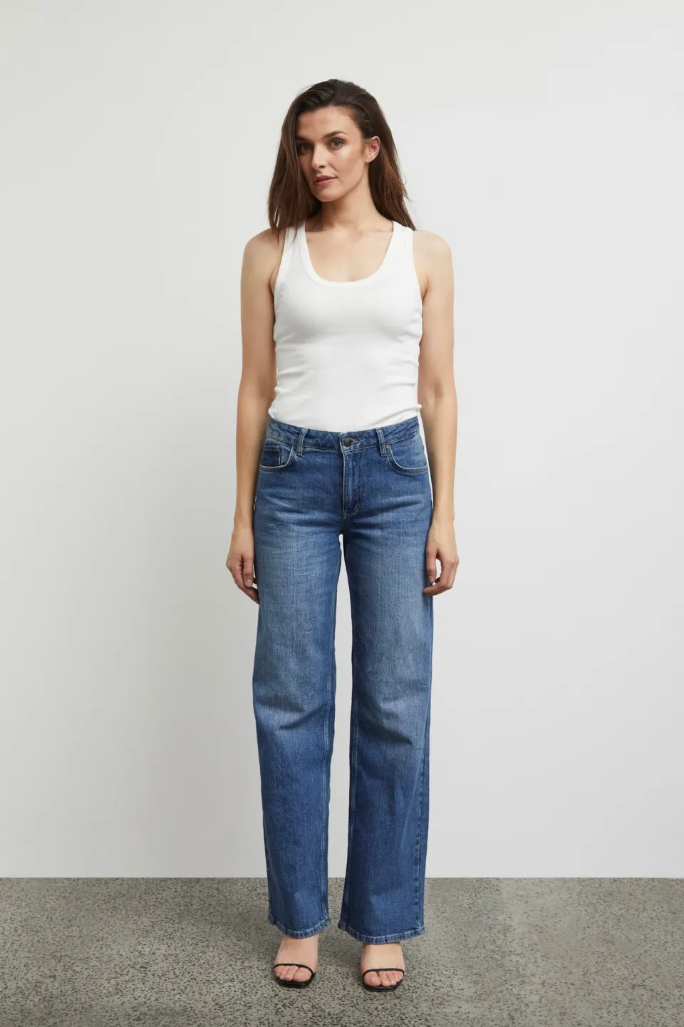 Pulz Jeans Vega Medium Blue High Wide Jean