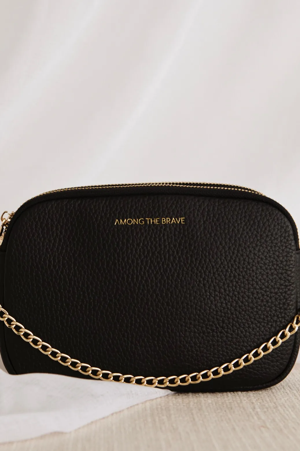 Among the Brave Venice Black Leather Double Pouch Bag